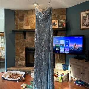Elegant Blue Sequin Gown